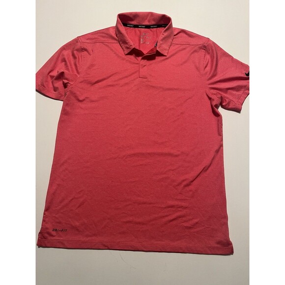 Nike Golf Dri Fit Polo Shirt Red/Orange PinStriped Mens Medium M - Picture 1 of 12